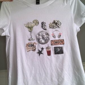Shein White Tee With Trendy Graphics | Size L